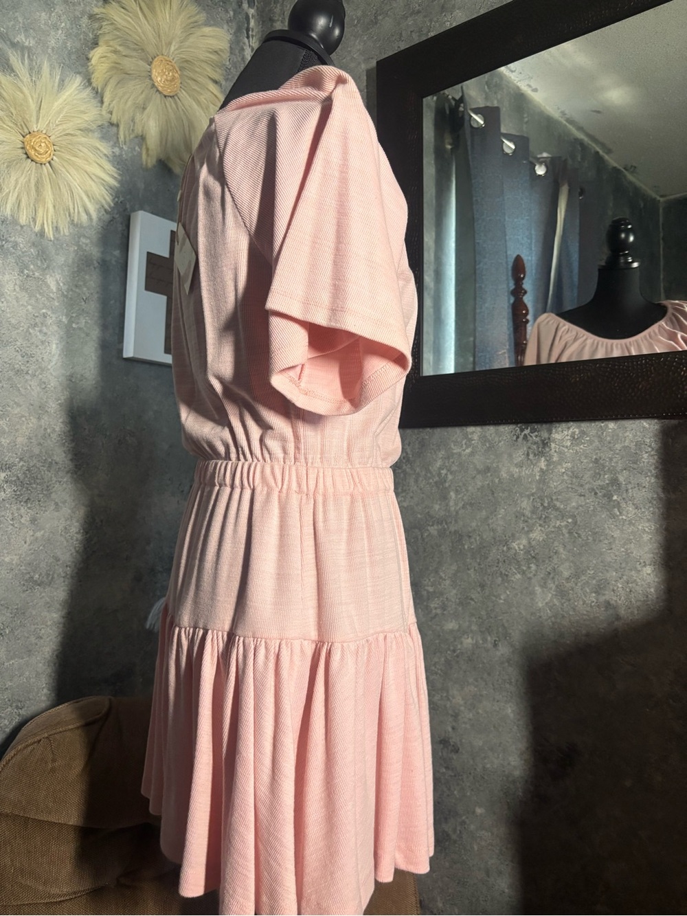 Light Pink Tiered Mini Dress with Flutter Sleeves - Picture 10 of 11